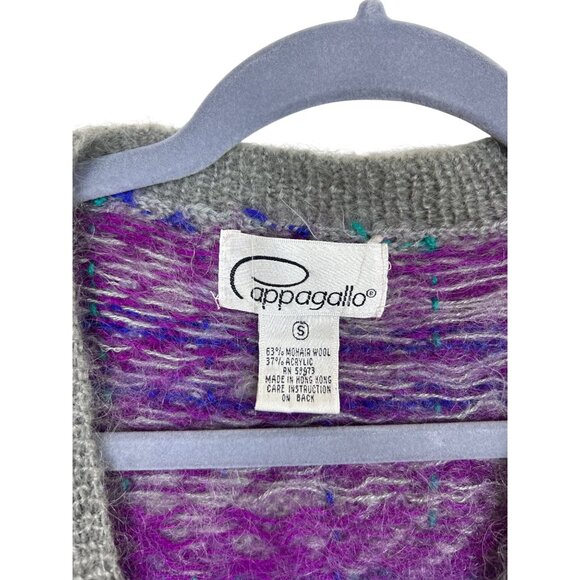 Vtg Pappagallo 90's Men's S Eclectic Grandpa Plaid Mohair Wool Cardigan Sweater - Picture 4 of 10